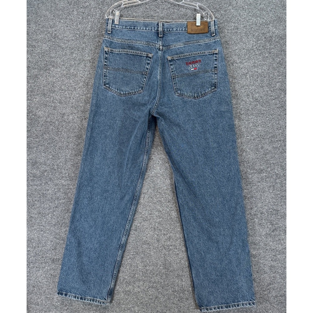 Vintage Tommy Hilfiger Jeans Mens 34x32 Blue Denim Straight Leg Baggy Y2K Flag